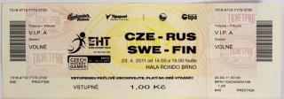 Vstupenka hokej, CZE-RUS, SWE-FIN, Brno, 2011