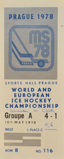Vstupenka hokej Praha 1978 Groupe A 10. května 1978