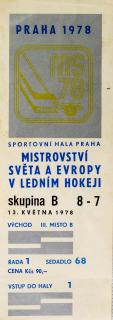 Vstupenka hokej Praha 1978 , skupina B, 8 -7,  13. května 1978/68
