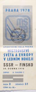 Vstupenka hokej Praha 1978 , SSSR v. Finsko, razítko