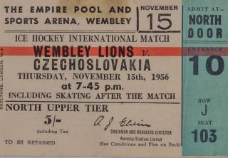 Vstupenka hokej, Wembley Lions vs. Czechoslovakia, Wembley,1956 II
