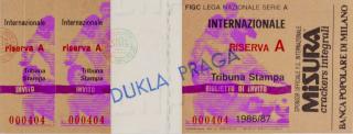 Vstupenka, Internazionale  v. Dukla Praha, 1986/87