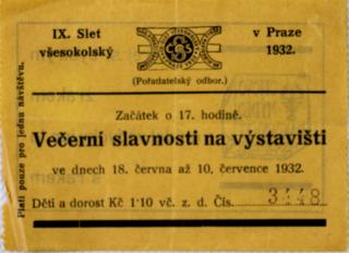 Vstupenka IX. Slet všesokolský, Večerní slavnosti, 1932 II