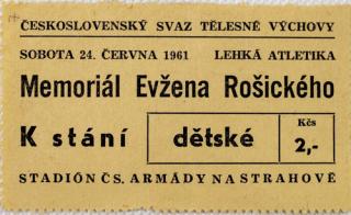 Vstupenka lehká atletika, memoriál Evžena Rošického , 1961, 2