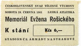 Vstupenka lehká atletika, memoriál Evžena Rošického , 1961, 6