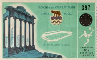 Vstupenka Olympic, Roma, fotbal, 1960