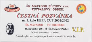 Vstupenka - pozvánka fotbal, ŠK Matador v. FC Freiburg, UEFA 20012