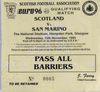 Vstupenka , QEuro 96, Scotland v. San Marino, 1952