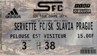 Vstupenka , Servette FC  v. VIP SK Slavia Praha , UEFA 2001