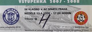 Vstupenka, SK Kladno v. Sparta Praha, 2008