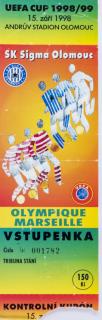 Vstupenka  SK Sigma Olomouc v. Olympique Marseille, 1998