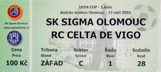 Vstupenka  SK Sigma Olomouc v. RC Celta de Vigo, 2001