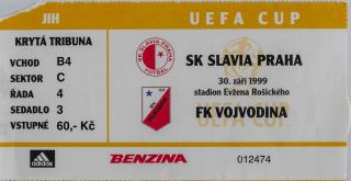 Vstupenka SK Slavia Praha vs. FK Vojvodina UEFA 1999, Jih