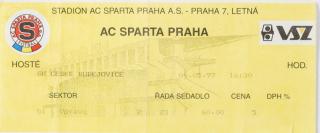 Vstupenka  , Sparta Praha v. České Budějovice, 1997