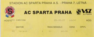 Vstupenka  , Sparta Praha v. FC Karviná, 1997