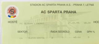 Vstupenka, Sparta Praha v.Slovan Liberec, 1995