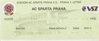 Vstupenka, Sparta Praha v. Slovan Liberec, 1996