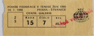 Vstupenka tenis, Pohár Federace, 1986, Štvanice