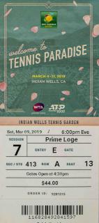 Vstupenka tennis, Indian Wells, 2019