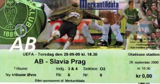 Vstupenka  UEFA, Akademisk Boldclub v. Slavia Prag, 2000