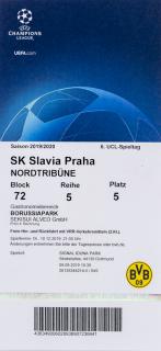 Vstupenka UEFA CHL, Borussia Dortmund v. SK Slavia Praha, obal, 2019/20