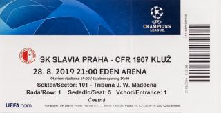 Vstupenka UEFA CHL,  SK Slavia Praha v. CFR 1907 Kluž, 2019/20