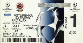 Vstupenka UEFA CHL, Sparta Praha v. AFC Ajax, 2005