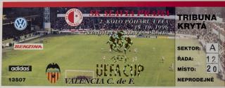 Vstupenka UEFA CUP 96/97, S.K. Slavia- Valencia C de F.