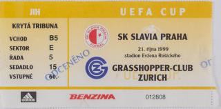 Vstupenka UEFA Cup 99/00, S.K. Slavia- Grasshoppers Zurich, 1999