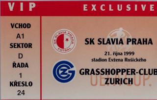 Vstupenka UEFA Cup 99/00, S.K. Slavia- Grasshoppers Zurich, 1999, VIP