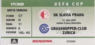 Vstupenka UEFA Cup 99/00, S.K. Slavia- Grasshoppers Zurich, 1999, Z