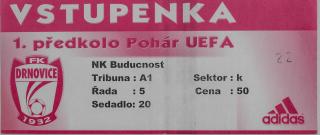 Vstupenka UEFA, FK Drnovice v. NK Buducnost, 2000