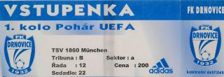 Vstupenka UEFA, FK Drnovice v. TSV 1860 Munchen, 2000