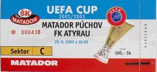 Vstupenka UEFA, Matador Půchov v. FK Atyrau, 2002