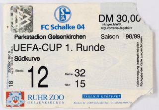 Vstupenka  UEFA, Schalke 04 v. Slavia Prag, 1 runde, 1998
