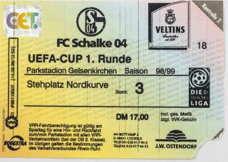 Vstupenka  UEFA, Schalke 04 v. Slavia Prag, 1 runde, 1998, III