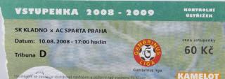 Vstupenka UEFA , SK Kladno v. Sparta Praha, 2008