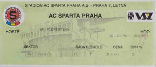 Vstupenka UEFA , Sparta Praha v. AC Fiorentina, 1996