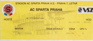 Vstupenka UEFA , Sparta Praha v. AC Fiorentina, 1996, žlutá