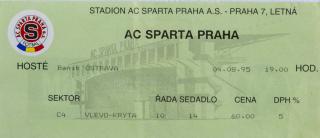 Vstupenka UEFA , Sparta Praha v. Baník Ostrava 1995