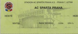 Vstupenka UEFA , Sparta Praha v. Boby Brno, 1995