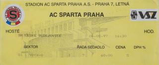 Vstupenka UEFA , Sparta Praha v. České Budějovice, 1997