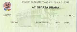 Vstupenka UEFA , Sparta Praha v. FC Svit Zlín, 1995