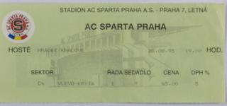 Vstupenka UEFA , Sparta Praha v. Hradec Králové, 1995