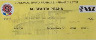 Vstupenka UEFA , Sparta Praha v. Jablonec n/Nisou, 1997