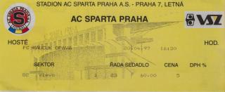 Vstupenka UEFA , Sparta Praha v. Kaučuk Opava, 1997