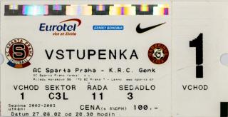 Vstupenka UEFA , Sparta Praha v. KRC Genk, 2002
