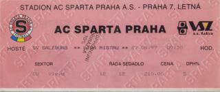 Vstupenka UEFA , Sparta Praha v. SV Salzburg, CHL 1997