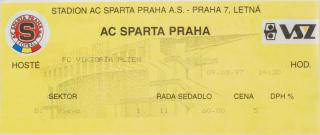Vstupenka UEFA , Sparta Praha v. Viktoria Plzeň, 1997