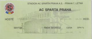 Vstupenka UEFA , Sparta Praha v. Viktoria Žižkov, 1995